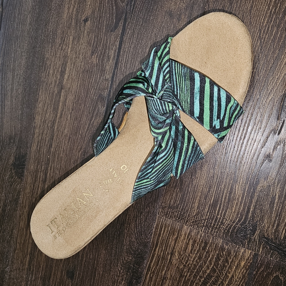Italian Shoemakers Fabric & Cork Wedge Sandal Green Black US Women’s Sz 10